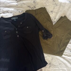 SPRING SET!!!! Karen Scott button V-neck & Old Navy Olive Green Chinos
